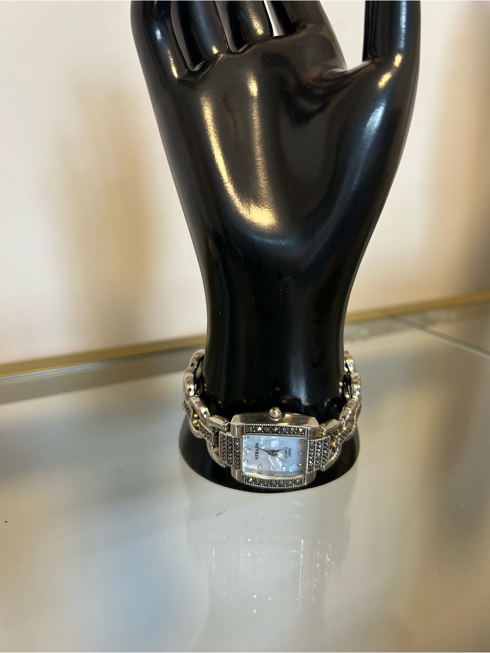 Silver-Tone Women's Bracelet Watch Mother of Pearl face & Marcasite accents